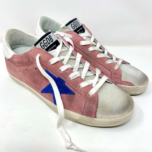 Golden Goose Superstar Sneakers Pink Suede Blue Star Size 39 US 9 - Picture 3 of 10